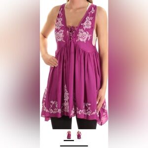 Free People Intimately Aida Embroidered Slipdress magenta size XS